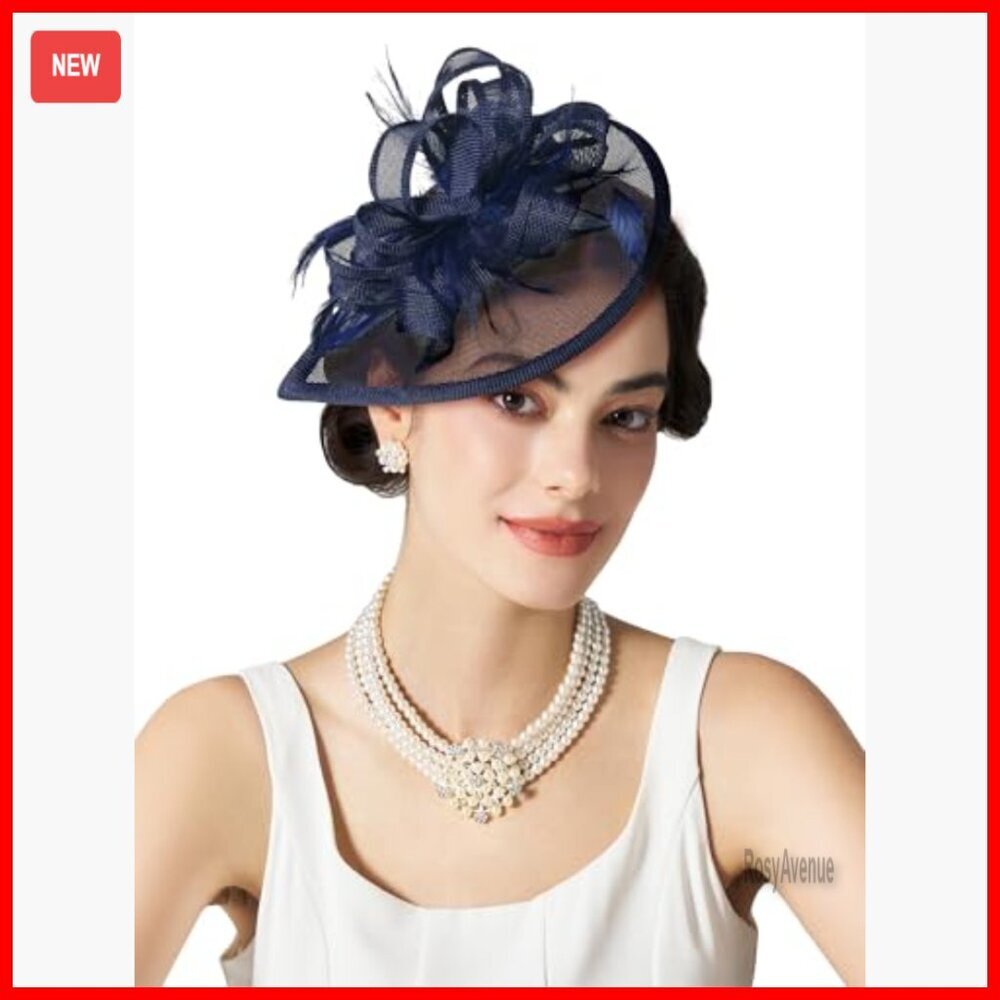 Women's Fascinator Hat with Feathers and Veil for Derby Wedding Tea Party - Picture 6 of 7